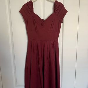 Unique Vintage Burgundy Fit and Flare Dress